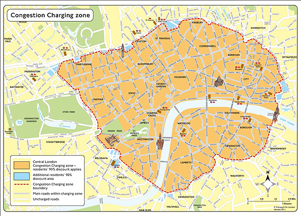 This image includes a map of the London congestion pricing zone. Please see the Extended Text Description below.