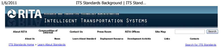 RITA Intelligent Transportation Systems website header. See extended text description below.