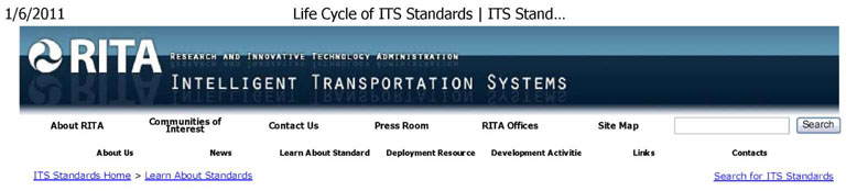 RITA Intelligent Transportation Systems website header graphic. See extended text description below.