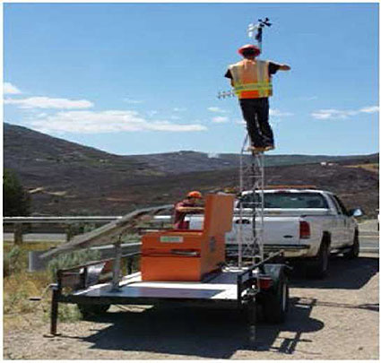 Photo of technicians installing field unit.