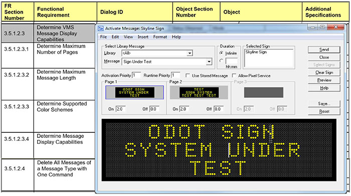 Same as above slide 57, shown with a sample screenshot with DMS message-ODOT System Under Test.