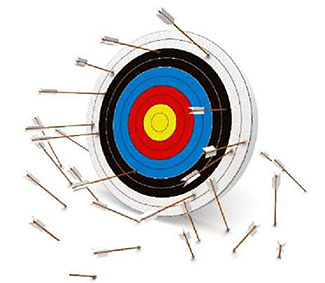 This slide shows an image in the upper right corner of a target with arrows missing the bull’s eye. 