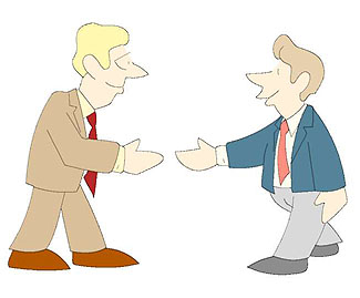 A clip art on right top corner of the slide showed two men greeting each other with handshaking gesture. This slide depicts that when we meet people, we typically hand shake-that is a protocol.