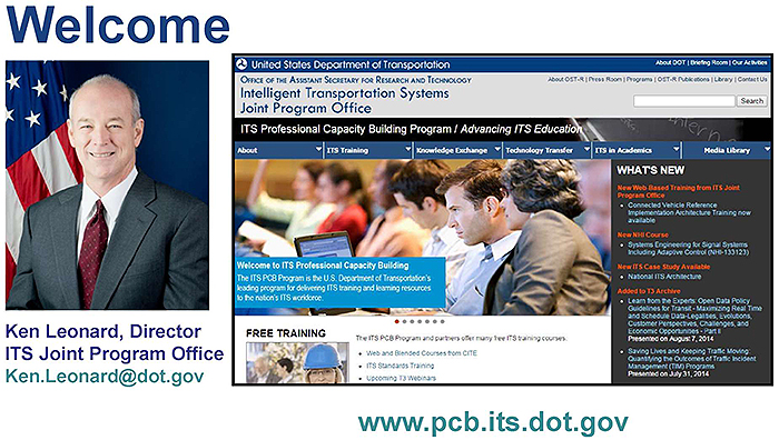 Welcome slide with Ken Leonard and screen capture of home webpage. Please see the Extended Text Description below.
