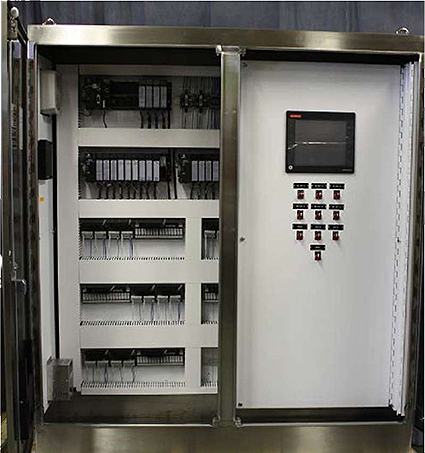 A photo shows a large electrical service cabinet used for lighting.