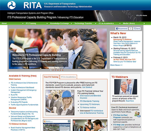 Screen capture snapshot of RITA website - for illustration only - see the extended text description below.