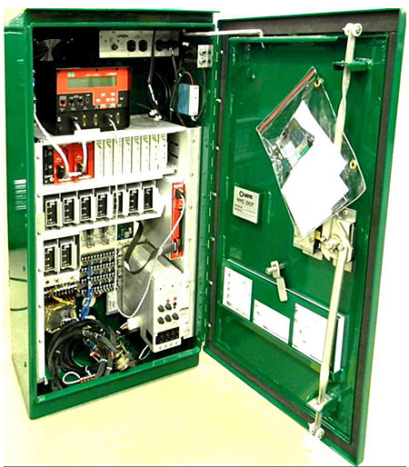 This slide contains on the left of a photo of the same traffic signal controller cabinet with its door open and an Actuated Traffic Signal Controller (ASC) as in slide #3.
