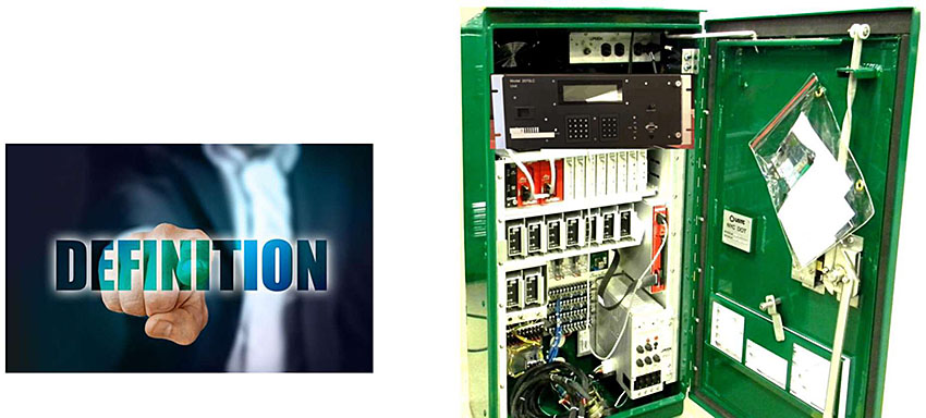 In the lower left of this slide is a photograph of a man that is pointing to a word that has been overlaid on the graphic. The word is “definition”. In the lower right, there is a signal cabinet with its door open. Inside, we see that the signal controller is actually a GIF image and every couple of seconds the graphic changes from a black 2070 controller to a reddish orange ATC controller.