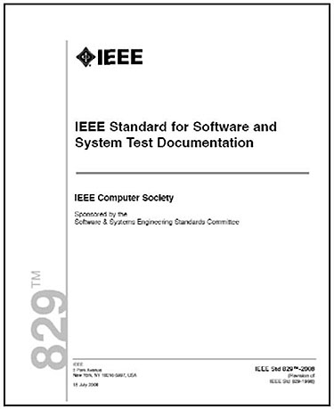 This slide shows the cover page of the IEEE Standard for Software and System Test Documentation - 829.