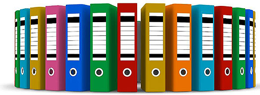 Stock art image of a multi-colored series of binders.