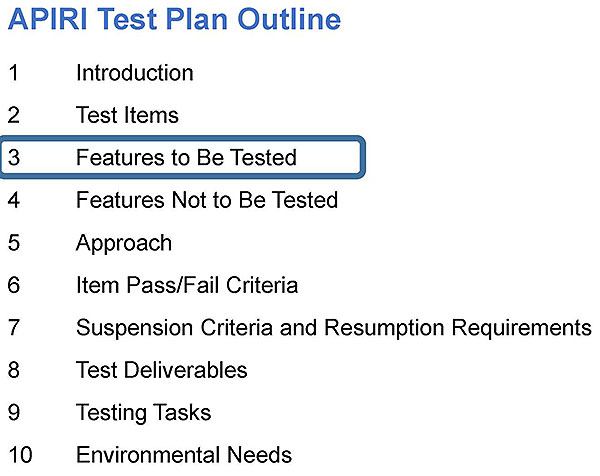 APIRI Test Plan Outline. Please see the Extended Text Description below.