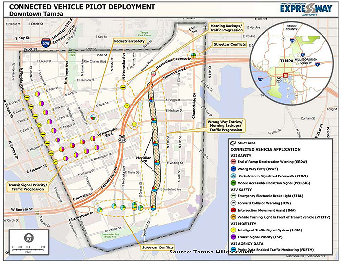 Example graphic of Tampa Hillsborough USDOT Pilot map. Please see the Extended Text Description below.