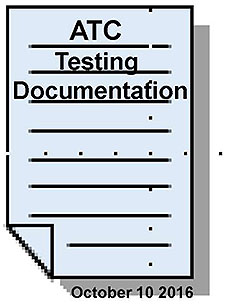 This slide has a testing document graphic