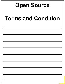 This slide has a graphic showing a cover page for Open Source Terms and Conditions