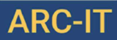 This slide displays the ARC-IT logo, which consists of the term “ARC-IT” in a gold sans-serif font placed on a blue rectangular background.