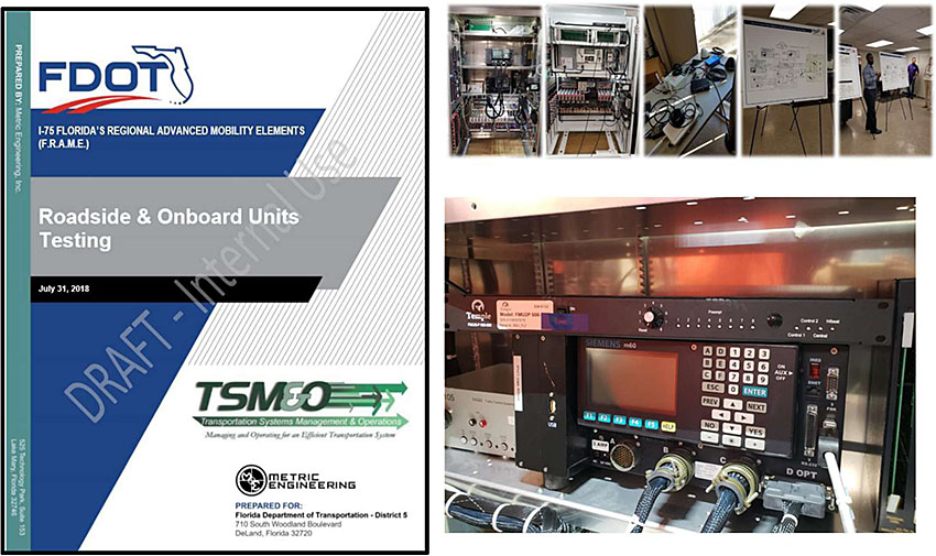 Author's relevant description: The slide shows a FDOT report cover page to the left and at the top right corner a set up of test equipment used in the testing process, and at right bottom an ATC controller is shown.