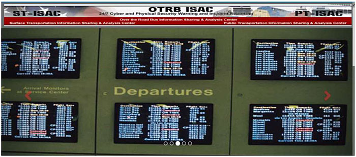 This slide has a screen shot image on the right upper corner from the ST-ISAC public website that shows a set of rail arrival and departure displays.  The details of the displays are not relevant to the presentation.