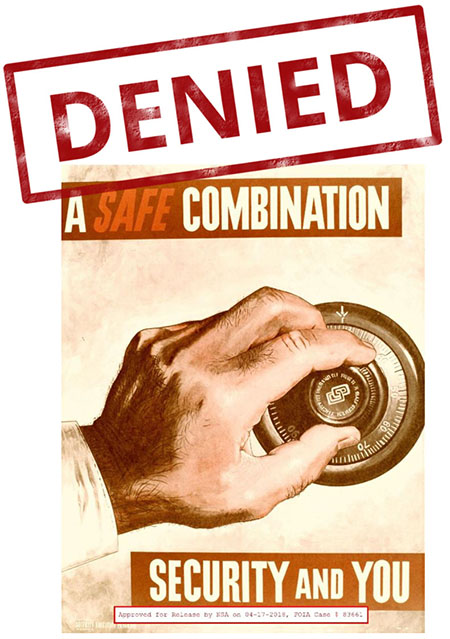 This slide includes an image of a poster with a hand turning a dial of a safe and is labeled "A safe combination: Security and you". The image is overlaid with a stamped image with the word "Denied".