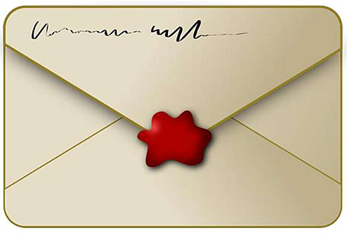 This slide depicts an envelope with a signature and a wax seal over the letter flap.