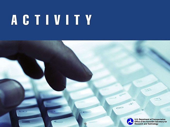 Activity Placeholder: This slide has the word "Activity" in large letters at the top of the slide, with a graphic of a hand on a computer keyboard below it.