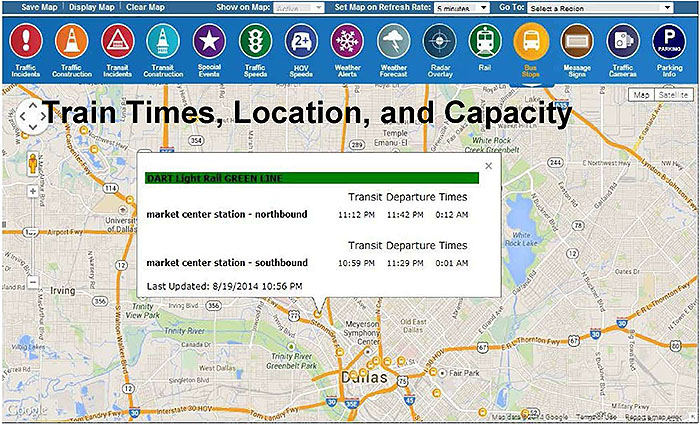 Real Time Transit Data Used for ICM and 511DFW. Please see the Extended Text Description below.