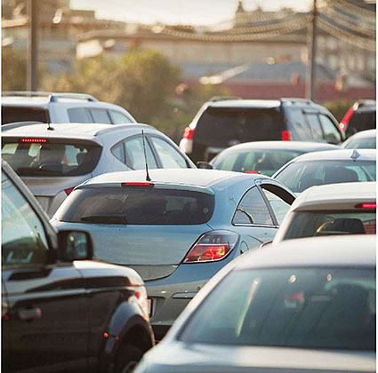 Photo of cars in a traffic jam.