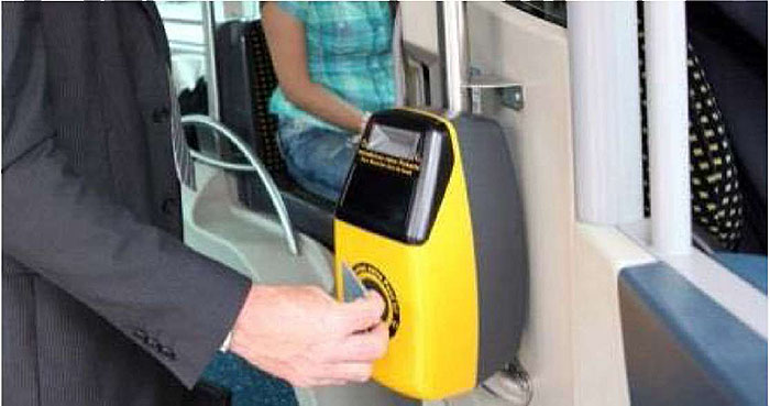This slide has an image of a smart card being used to board public transportation.