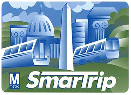 To the right of the bullets on this slide is a photo of a SmarTrip, which is a contactless smartcard used to pay fares on Washington Metropolitan Area Transit Authority (WMATA) and other regional transit buses, subways and parking.