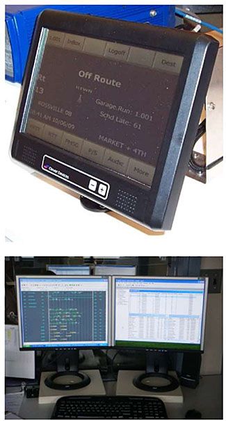 These two photos contain examples of Automatic Vehicle Location (AVL) and Computer-aided Dispatch (CAD)