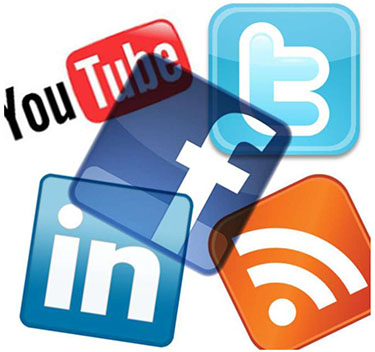 A collection of social media and networking application logos. The logos shown are YouTube, Twitter, Facebook, LinkedIn, and a Wi-Fi symbol.