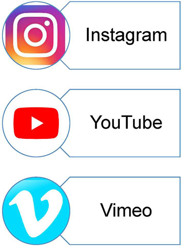 This is also a continuation of the last, entitled, “Taxonomy of Social Media” with the subtitle, “Media-Sharing Networks”. On the right side of the slide there are three social media-sharing application graphics displayed from top to bottom. The first is Instagram (at the top), followed by YouTube, and Vimeo (at the bottom).