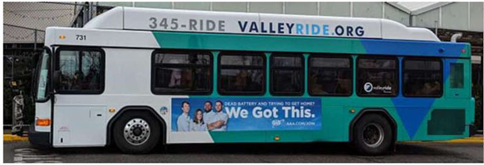 There is a photo of a Valley Regional Transit bus at the bottom of the slide.  The word “Example” is in a box in the lower right-hand corner of the slide.