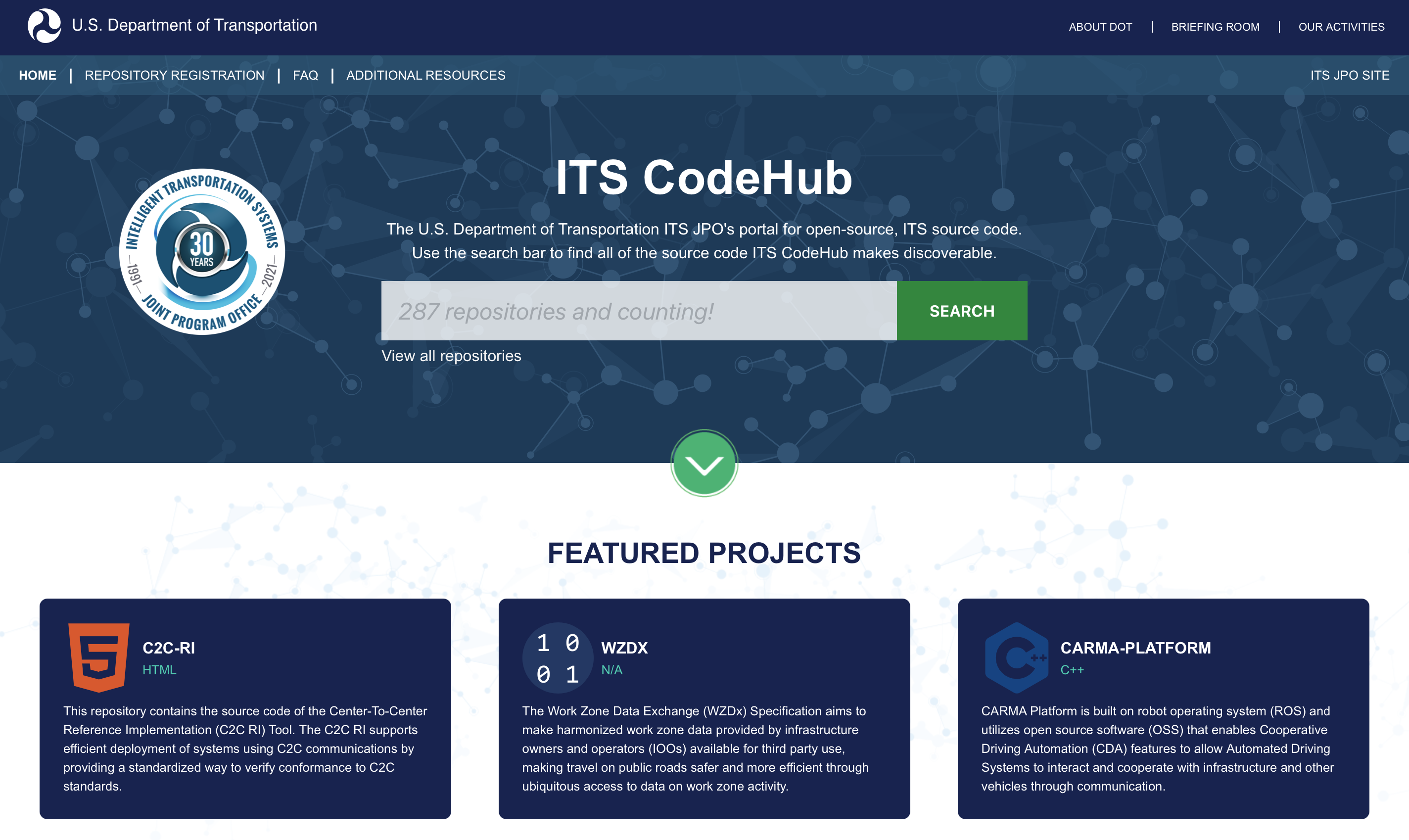 Screenshot of ITS CodeHub Homepage