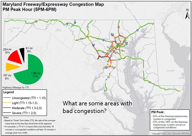 Maryland Freeway/Expressway CongestionMap PM Peak Hour (5PM-6PM)