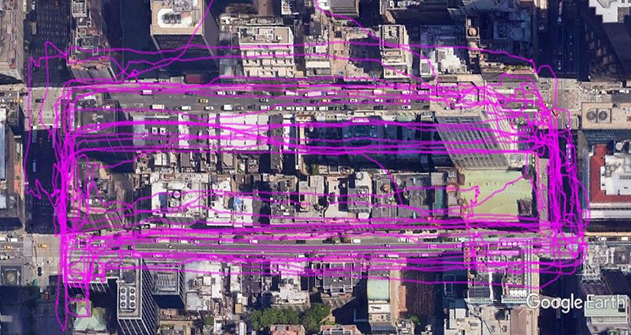 Figure 1. Example of GNSS Uncorrected Accuracy (Source: Google Earth, edited by NYCDOT)