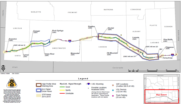Wyoming I-80 Corridor-Connected Vehicle Map