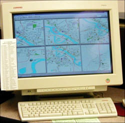 Photo of a keyboard and monitor used in computer-aided dispatch. Photo courtesy of TranSystems. All rights reserved.