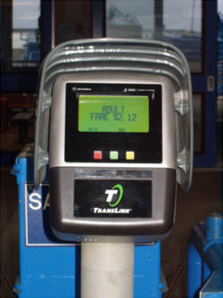 Photo of an electronic farebox. Photo courtesy of TranSystems. All rights reserved.