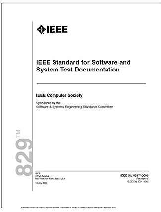 On the right-hand side of the slide there is a picture of the cover of an IEEE standard titled “IEEE Standard for Software and System Test Documentation.”