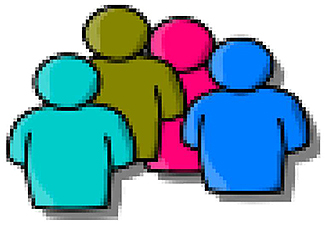 This slide contains a clip art graphic of 4 human pictograms, one colored teal, one brown, one pink, and the last blue.